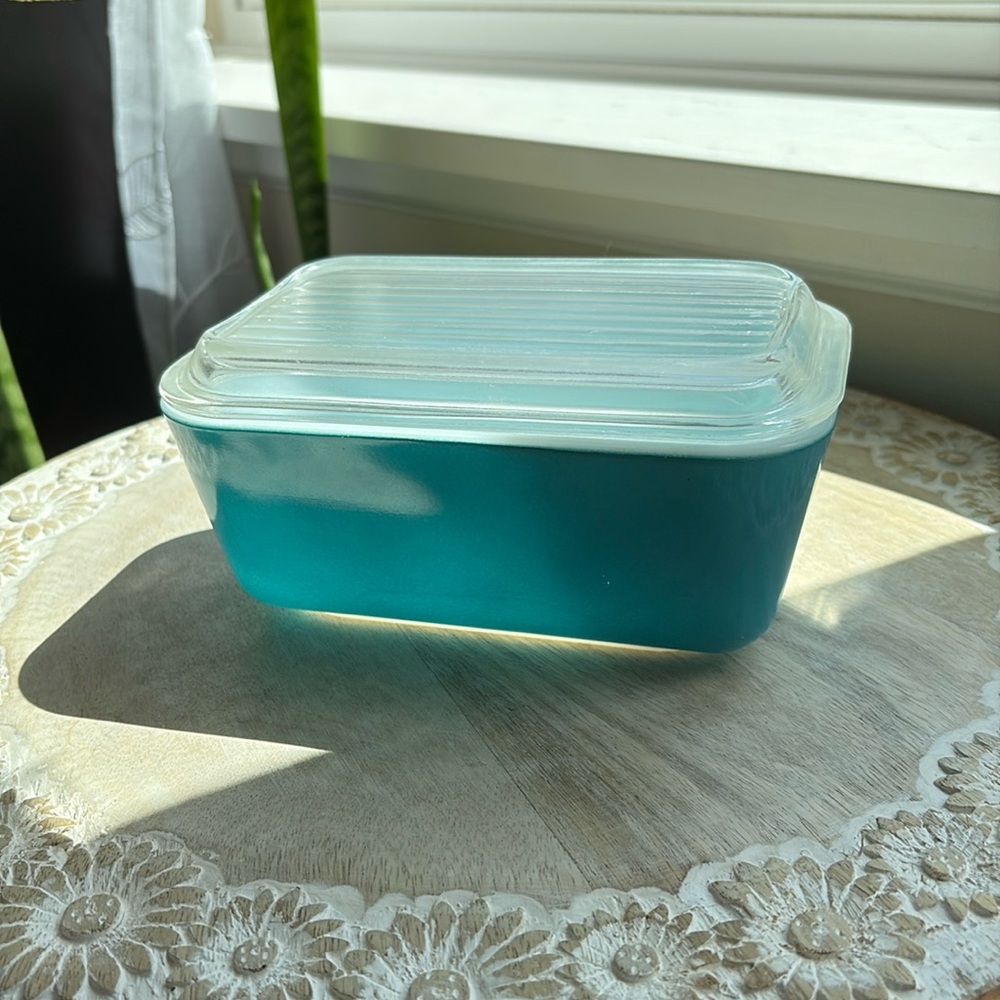 🧈Vintage PYREX Turquoise Refrigerator Dish 502-B w/ Lid 502-C🧈 – 1.5 Qt MCM